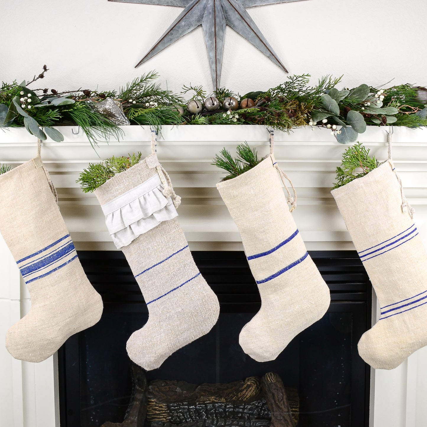 Rustic Linen Grain Sack Christmas Stocking – Country/Farmhouse Decor