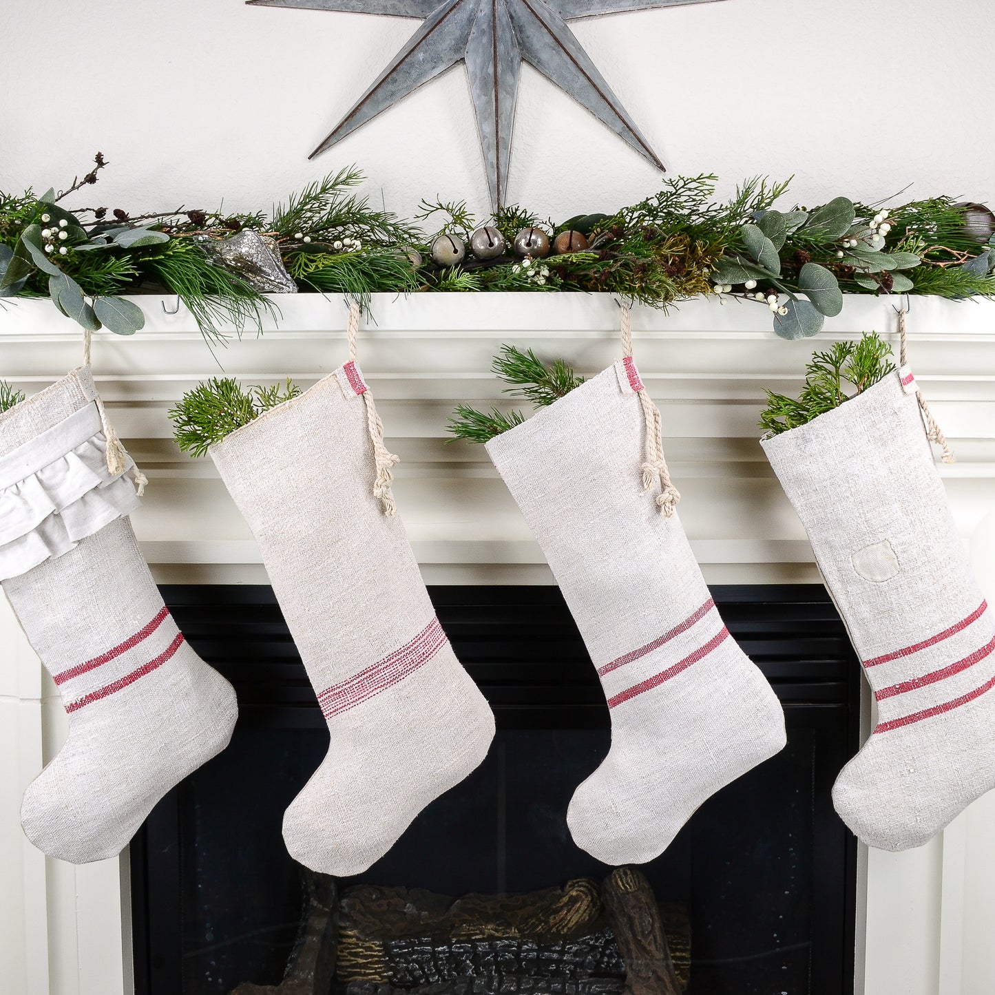 Vintage Linen Christmas Stocking - Rustic Modern/Country/Farmhouse