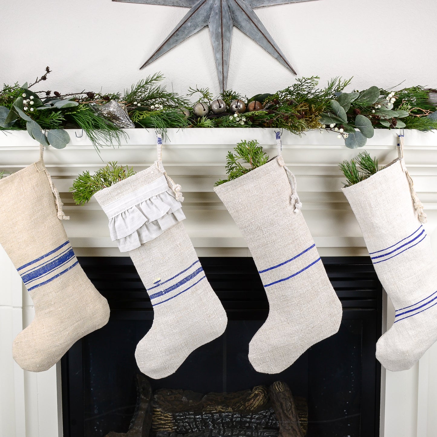 Grain Sack Linen Christmas Stocking - Rustic Country/Farmhouse Decor