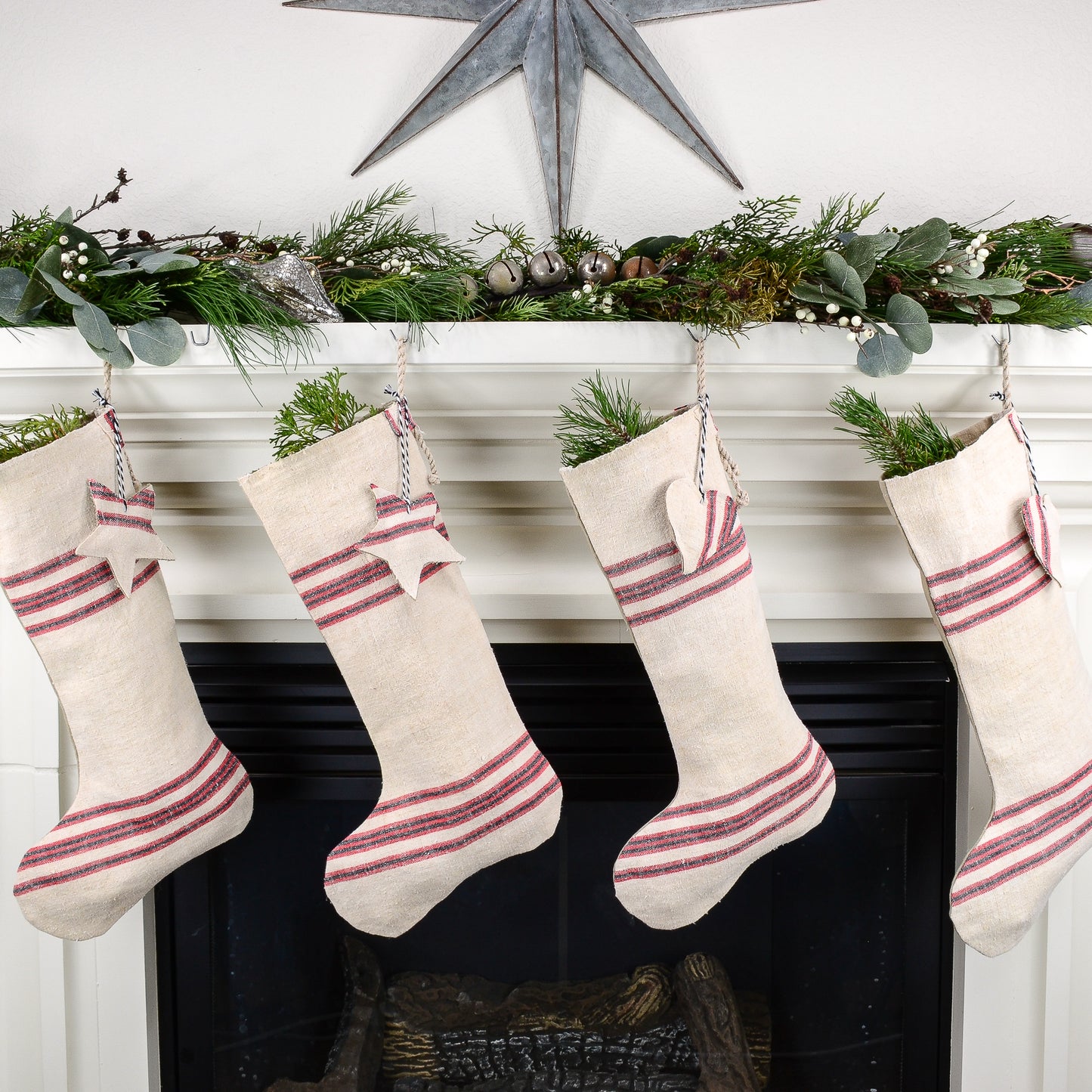 Vintage Linen Christmas Stocking - Rustic Country/Farmhouse Decor