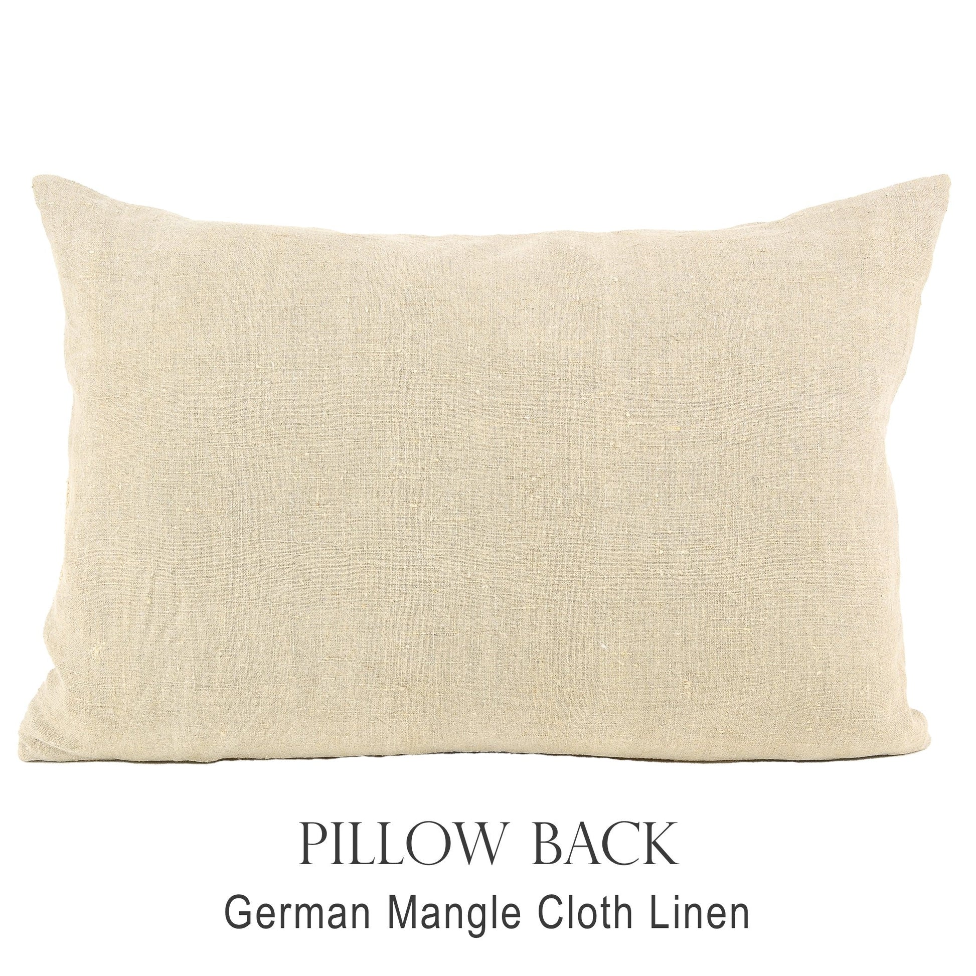 Back of pillow made from vintage German mangle cloth linen