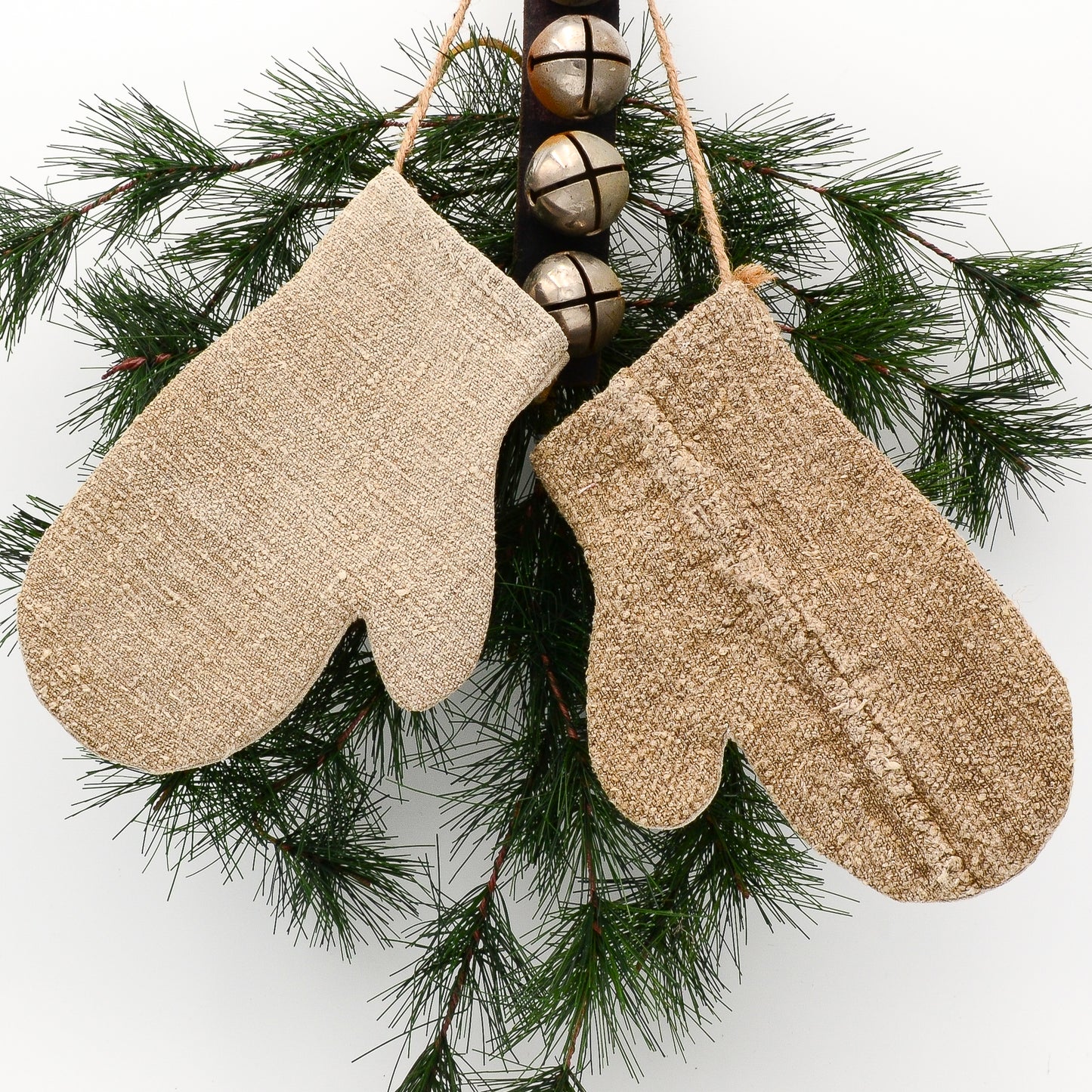 Rustic Christmas Decoration - Vintage Linen Mittens