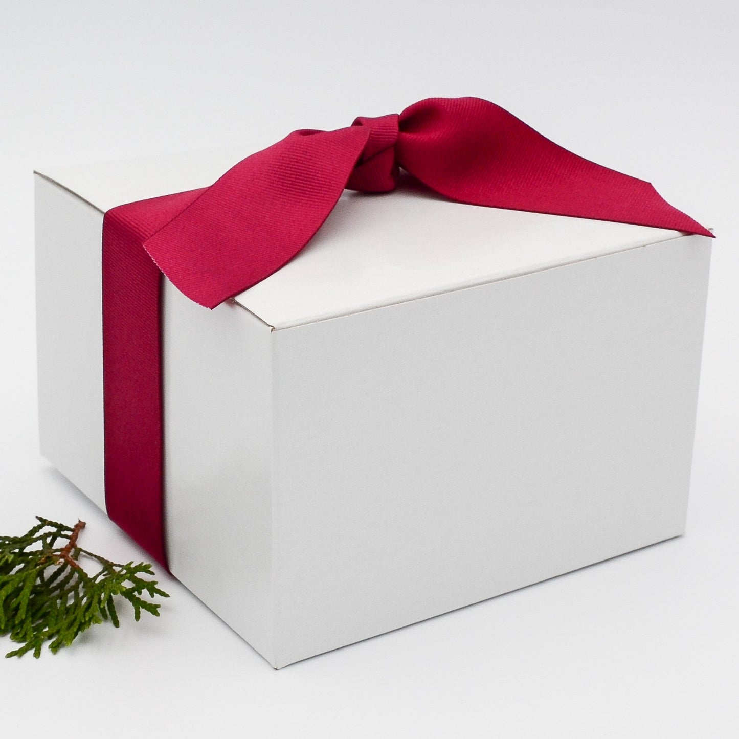 Gift box with burgundy gros grain ribbon and selection of eight greeting cards, which may be personalized