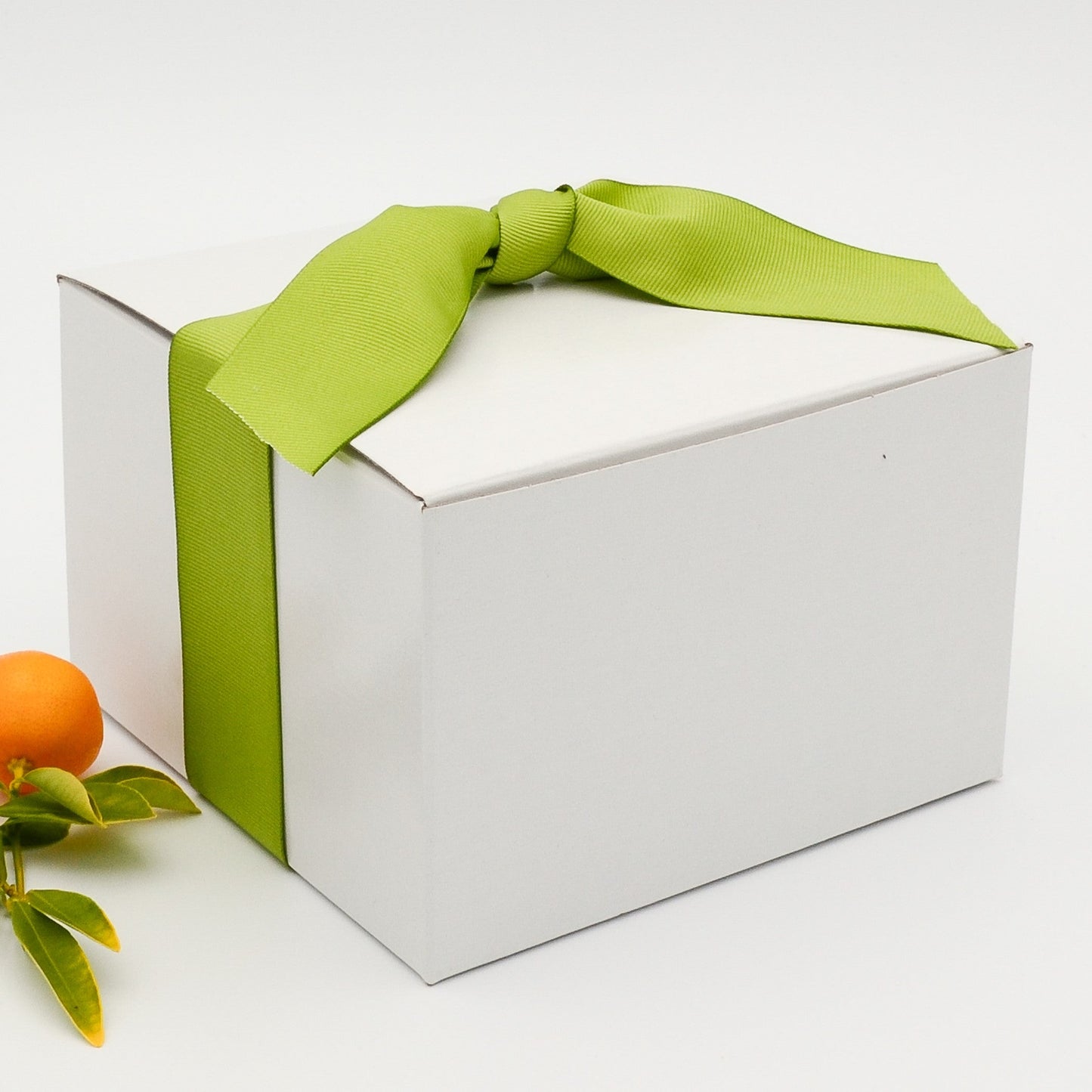 Gift box with green gros grain ribbon and selection of eight greeting cards, which may be personalized