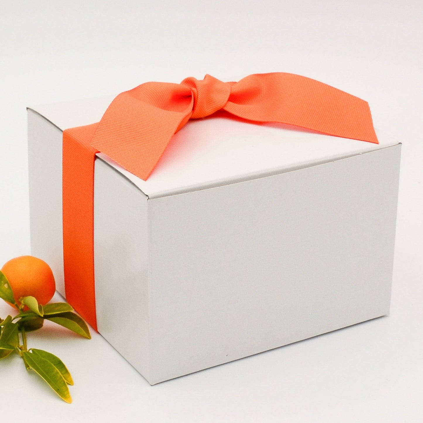 Gift box with orange gros grain ribbon and selection of eight greeting cards, which may be personalized
