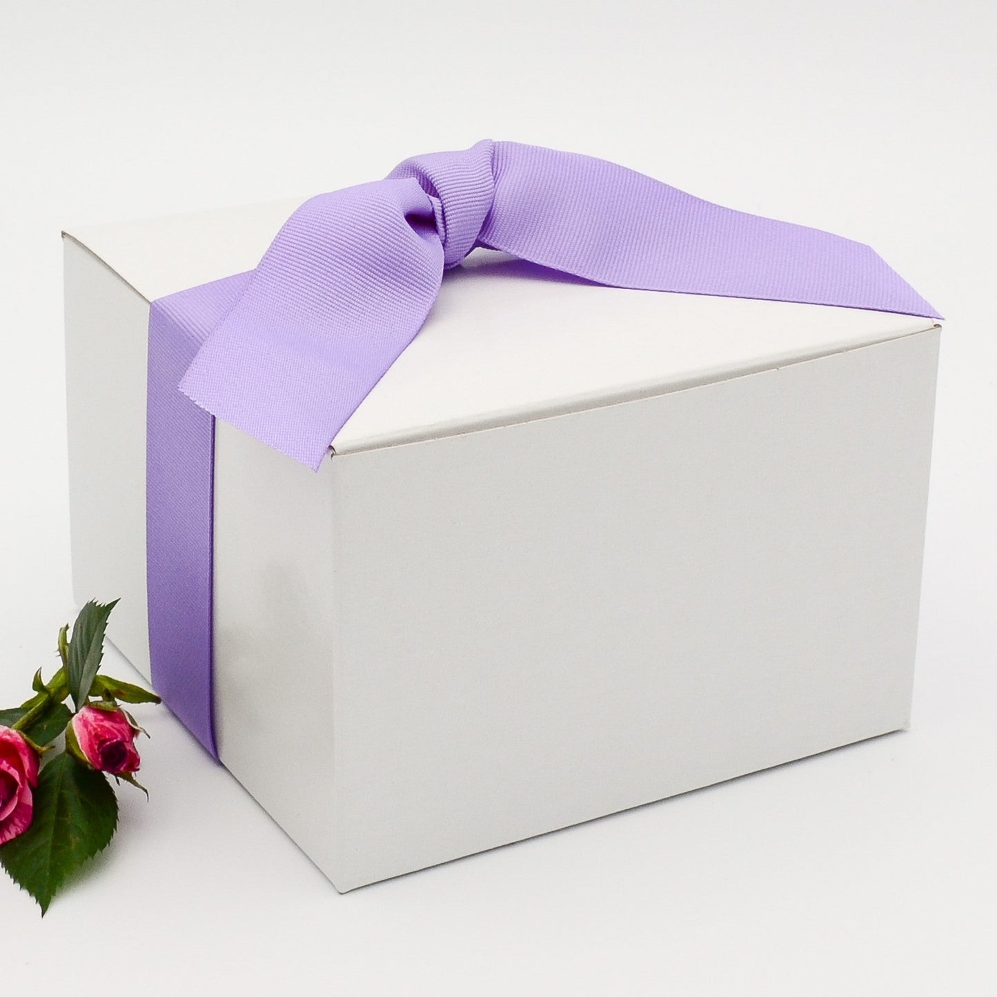 Gift box with purple gros grain ribbon and selection of eight greeting cards, which may be personalized