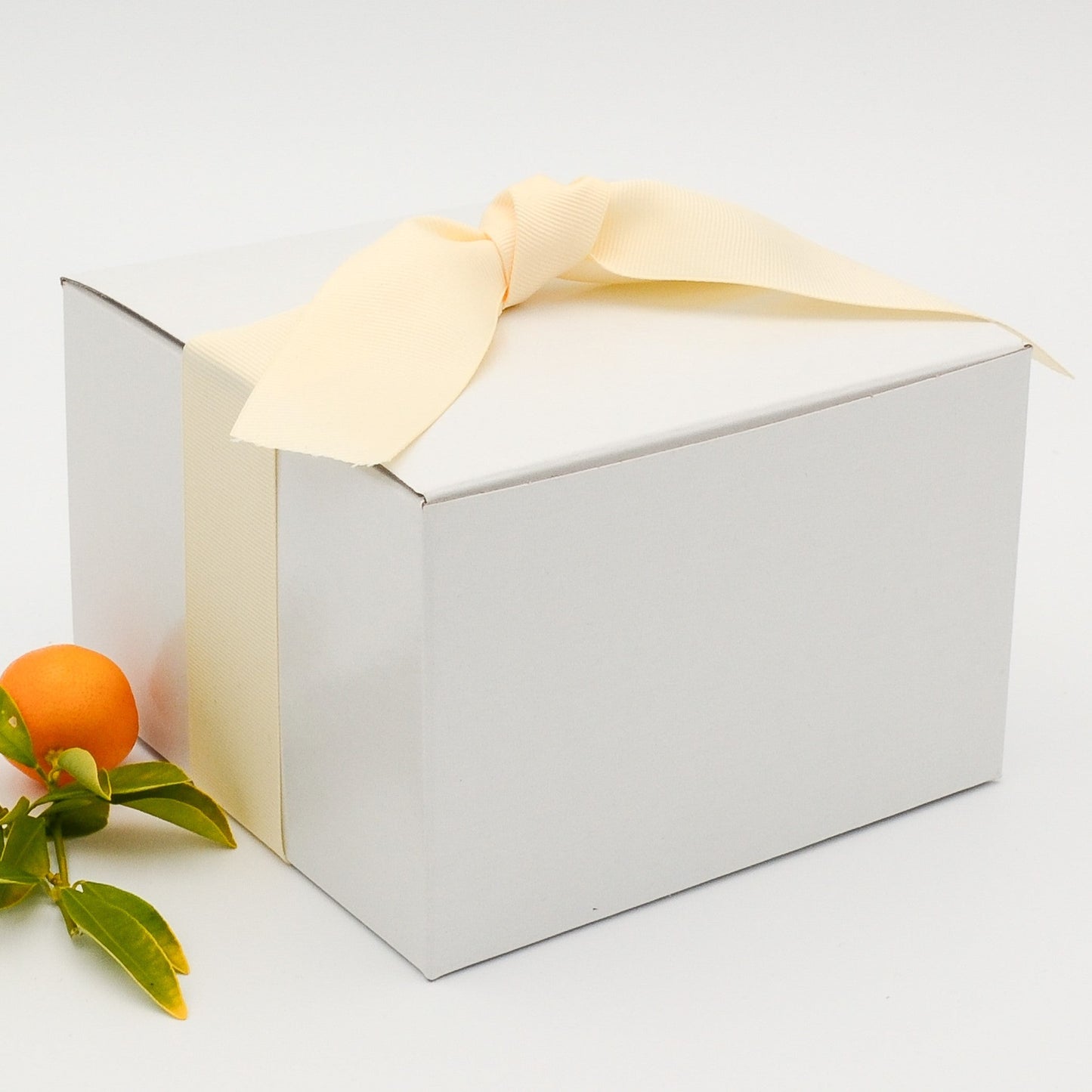 Gift box with yellow gros grain ribbon and selection of eight greeting cards, which may be personalized