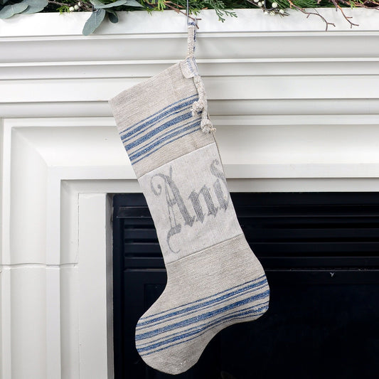 Antique German Grain Sack Linen Christmas Stocking - perfect for holding lots of Christmas surprises