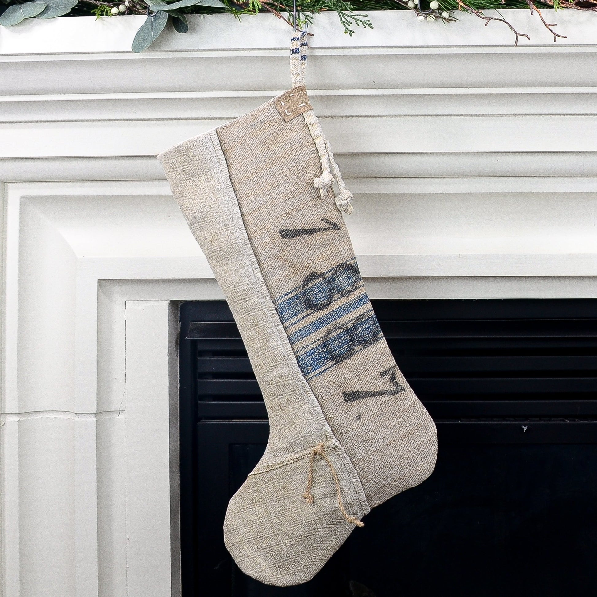 Antique German Grain Sack Linen Christmas Stocking - perfect for holding lots of Christmas surprises