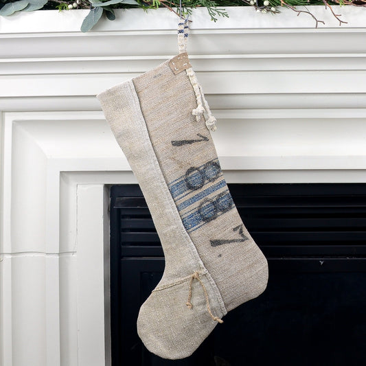 Antique German Grain Sack Linen Christmas Stocking - perfect for holding lots of Christmas surprises
