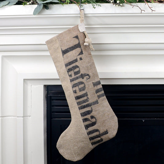 Antique German Grain Sack Linen Christmas Stocking - perfect for holding lots of Christmas surprises