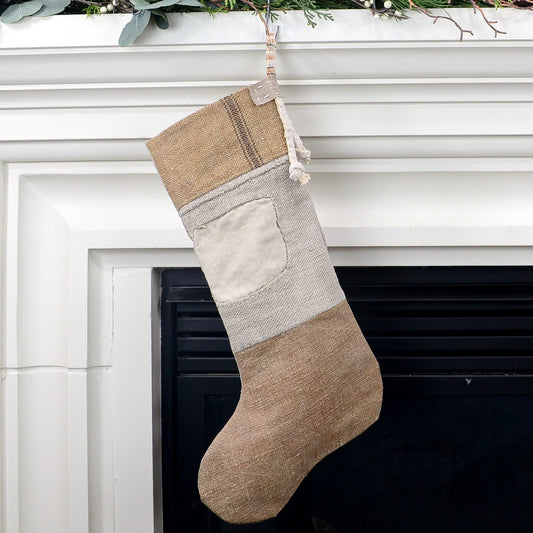 Antique German Grain Sack Linen Christmas Stocking - perfect for holding lots of Christmas surprises