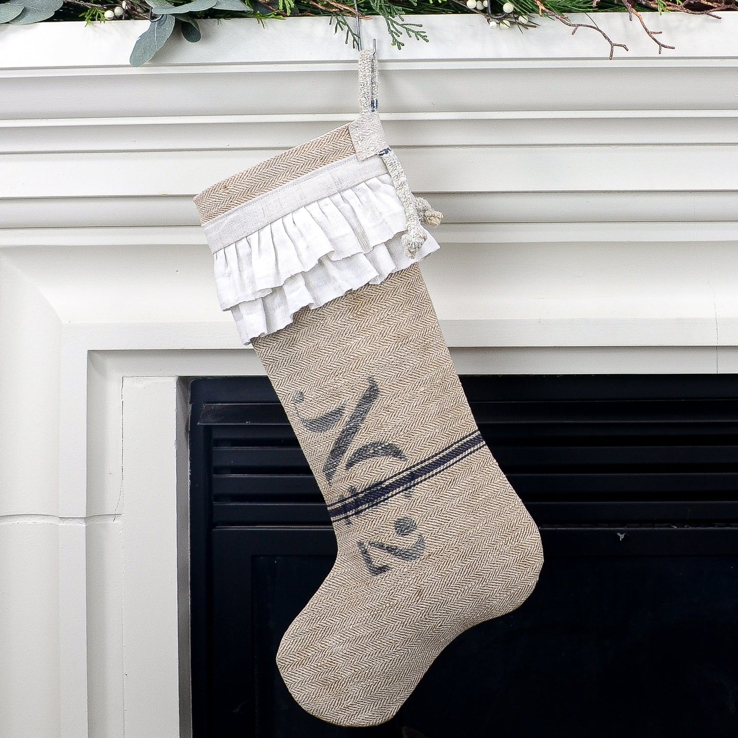 Antique German Grain Sack Linen Christmas Stocking - perfect for holding lots of Christmas surprises