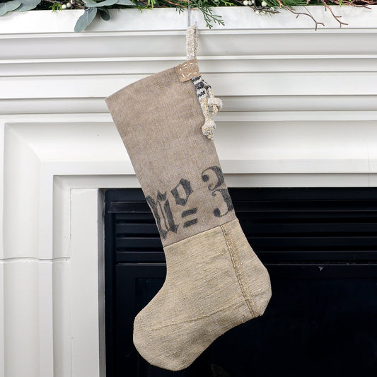 Antique German Grain Sack Linen Christmas Stocking - perfect for holding lots of Christmas surprises