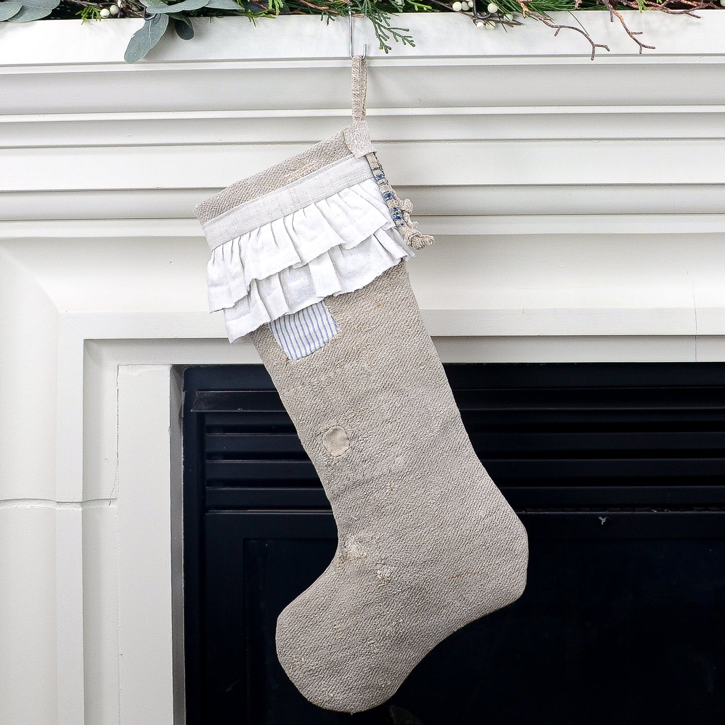 Antique German Grain Sack Linen Christmas Stocking - perfect for holding lots of Christmas surprises