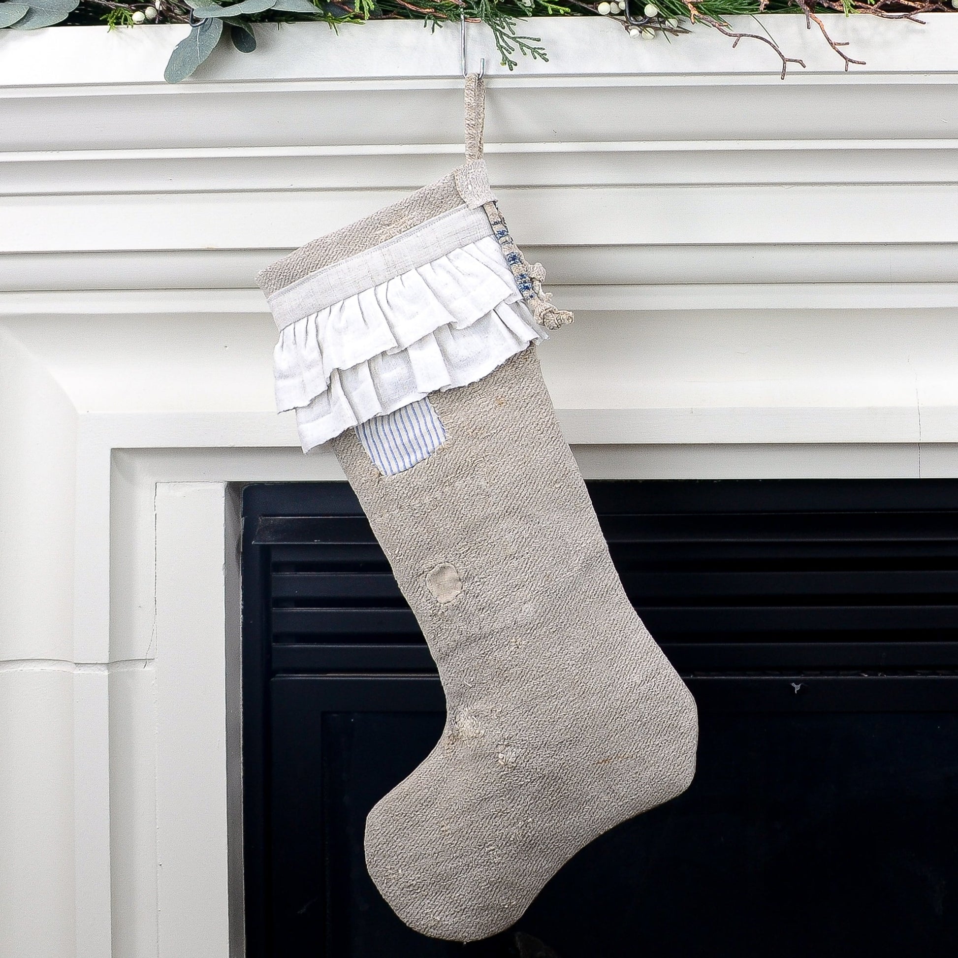 Antique German Grain Sack Linen Christmas Stocking - perfect for holding lots of Christmas surprises