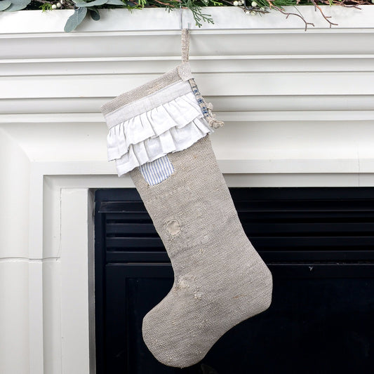 Antique German Grain Sack Linen Christmas Stocking - perfect for holding lots of Christmas surprises