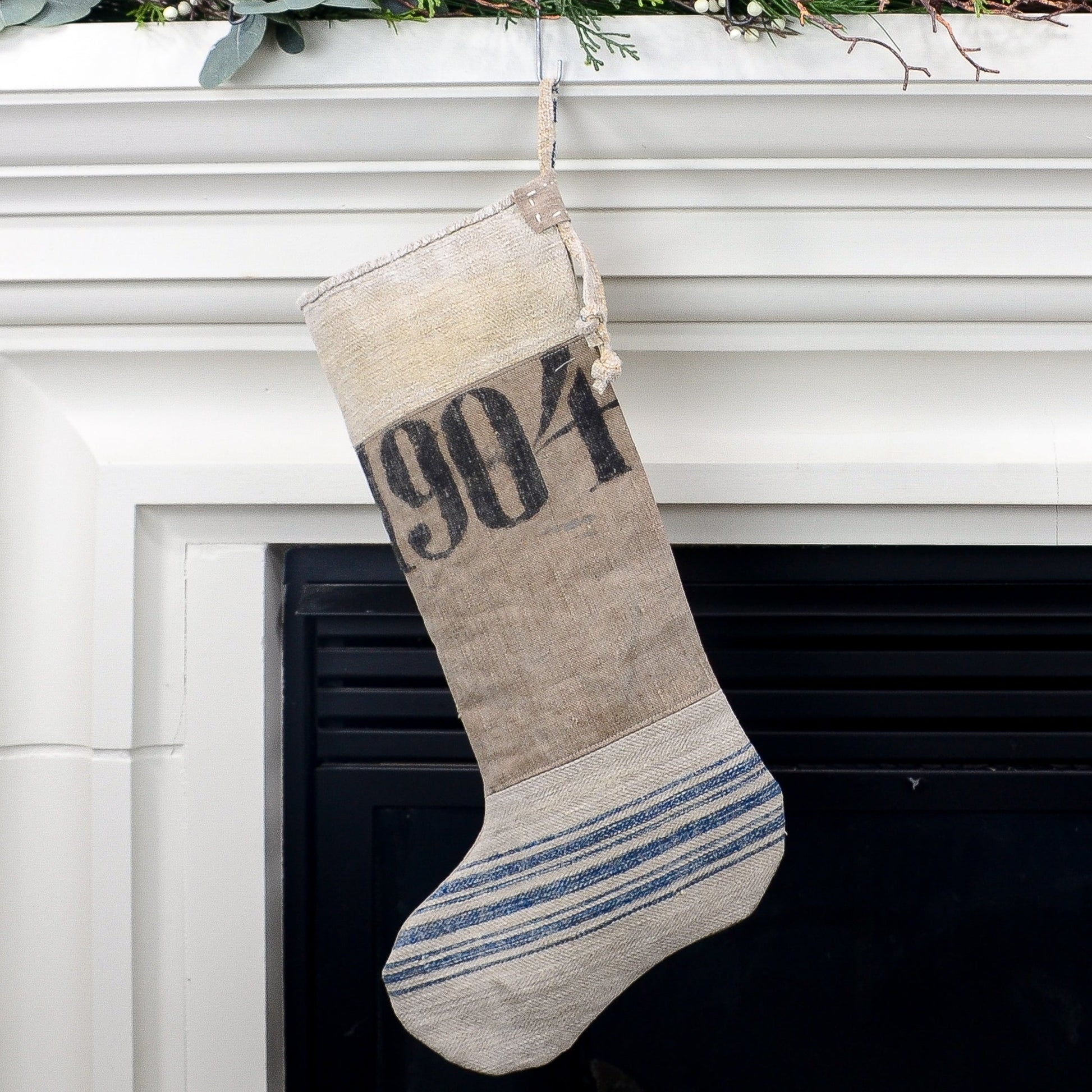 Antique German Grain Sack Linen Christmas Stocking - perfect for holding lots of Christmas surprises