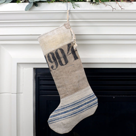 Antique German Grain Sack Linen Christmas Stocking - perfect for holding lots of Christmas surprises