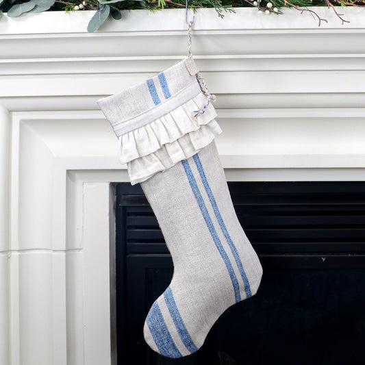 Antique German Grain Sack Linen Christmas Stocking - perfect for holding lots of Christmas surprises