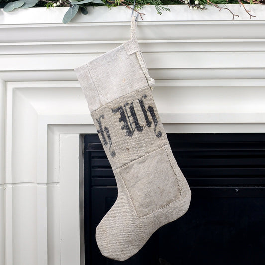 Antique German Grain Sack Linen Christmas Stocking - perfect for holding lots of Christmas surprises