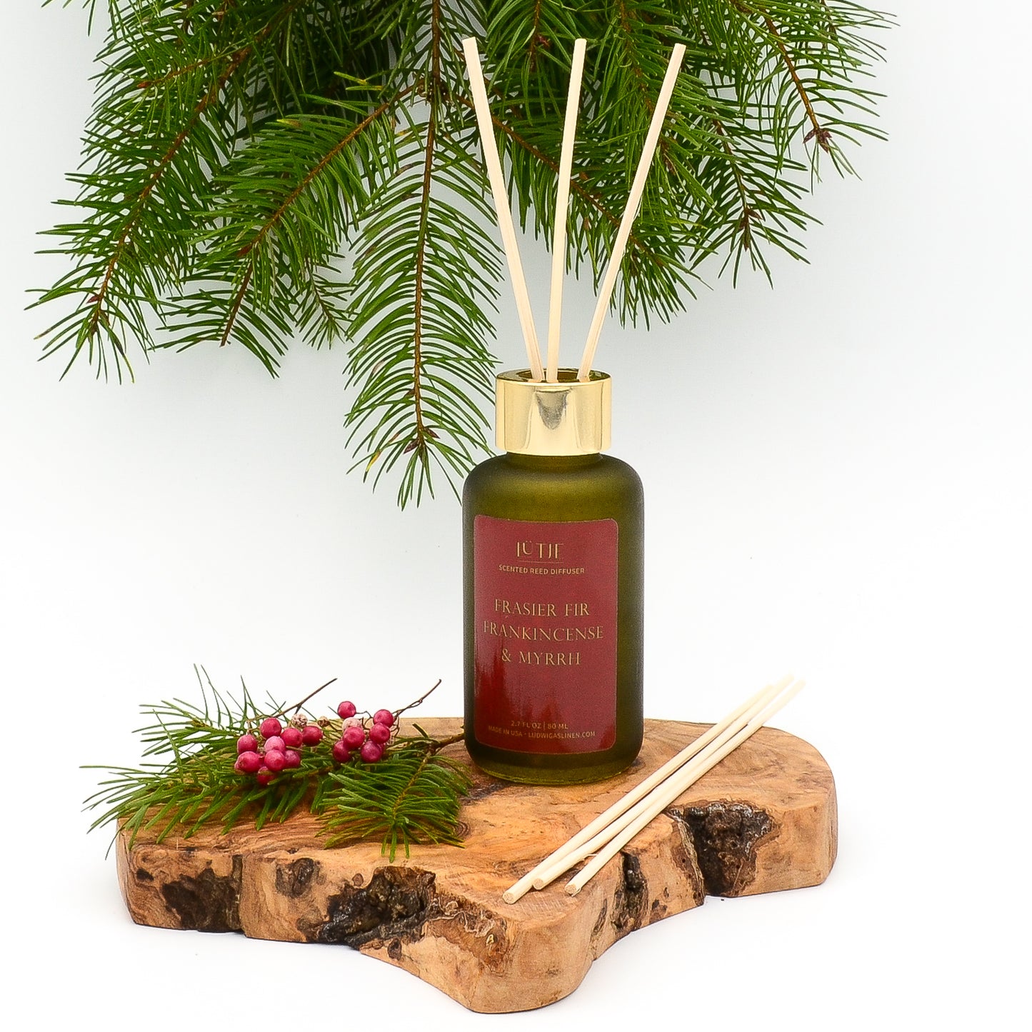 Gold, Frankincense & Myrrh Reed Diffuser Gift Set with Glass Candy Cane Ornament