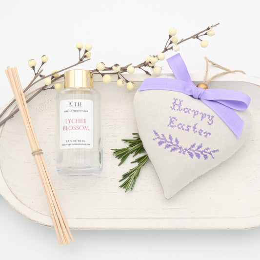 Lychee Blossom Reed Diffuser with Happy Easter Lavender Sachet Heart