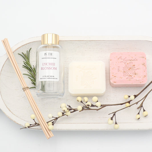 Lychee Blossom Reed Diffuser with Milk & Rose Petal French Soap Gift Set