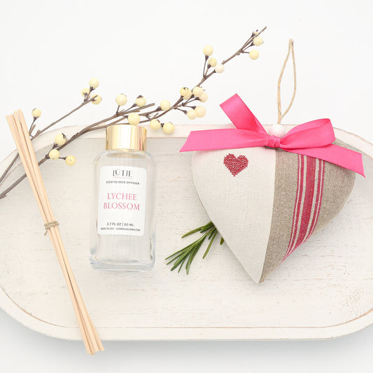 Lychee Blossom Reed Diffuser with Red Heart Lavender Sachet Heart