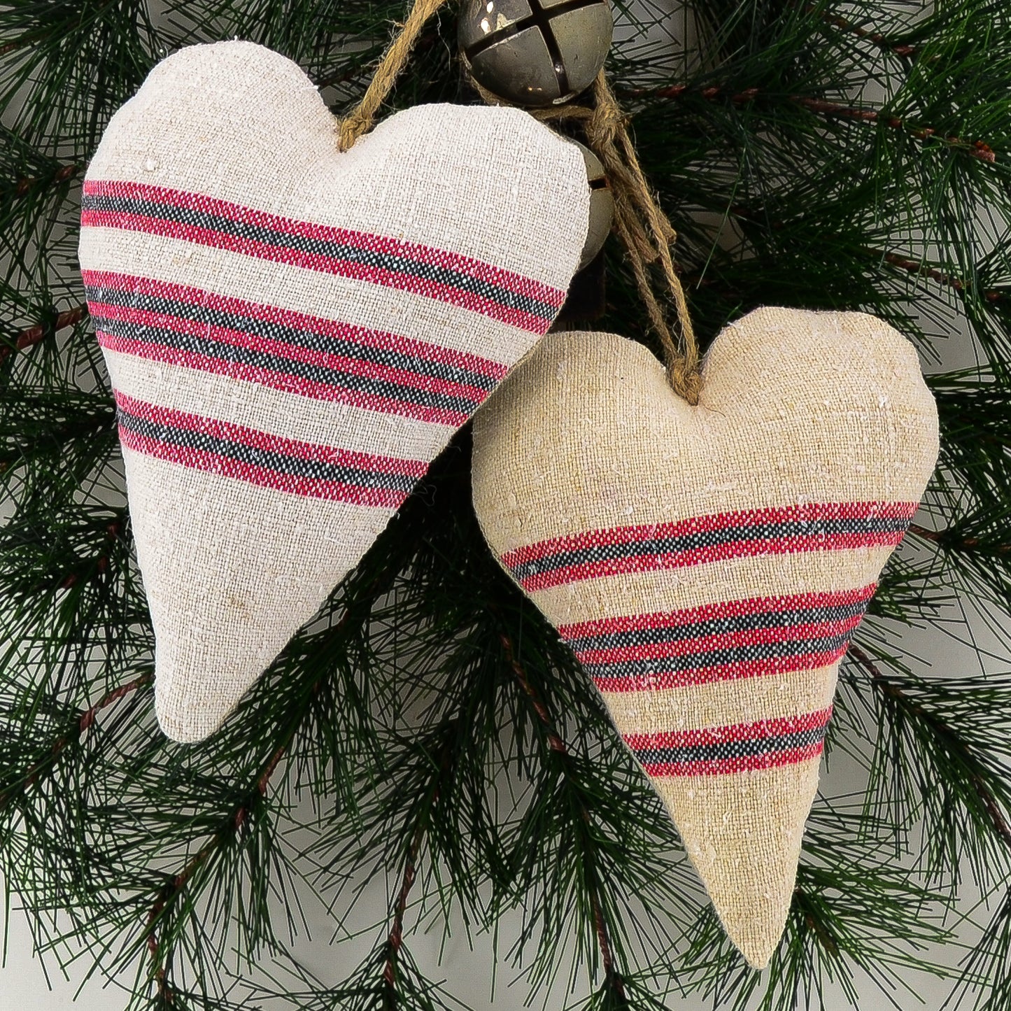 Rustic Linen Holiday Decoration - Two Hearts