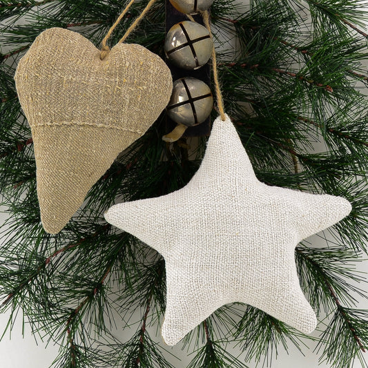 Rustic Linen Holiday Decoration - Heart and Star