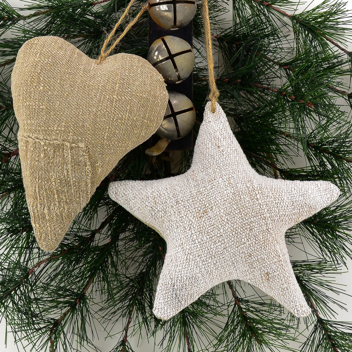 Rustic Linen Christmas Decoration - Heart and Star