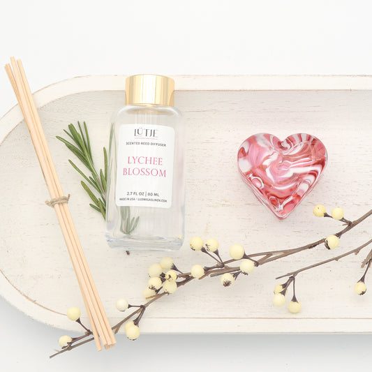 Lychee Blossom Reed Diffuser with Blossom Handblown Glass Heart