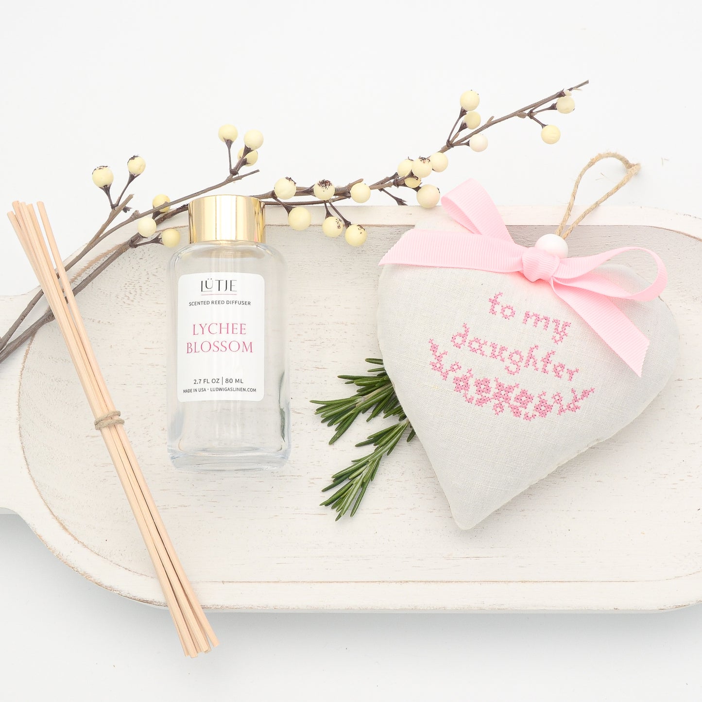 Lychee Blossom Reed Diffuser with To My Daughter Lavender Sachet Heart