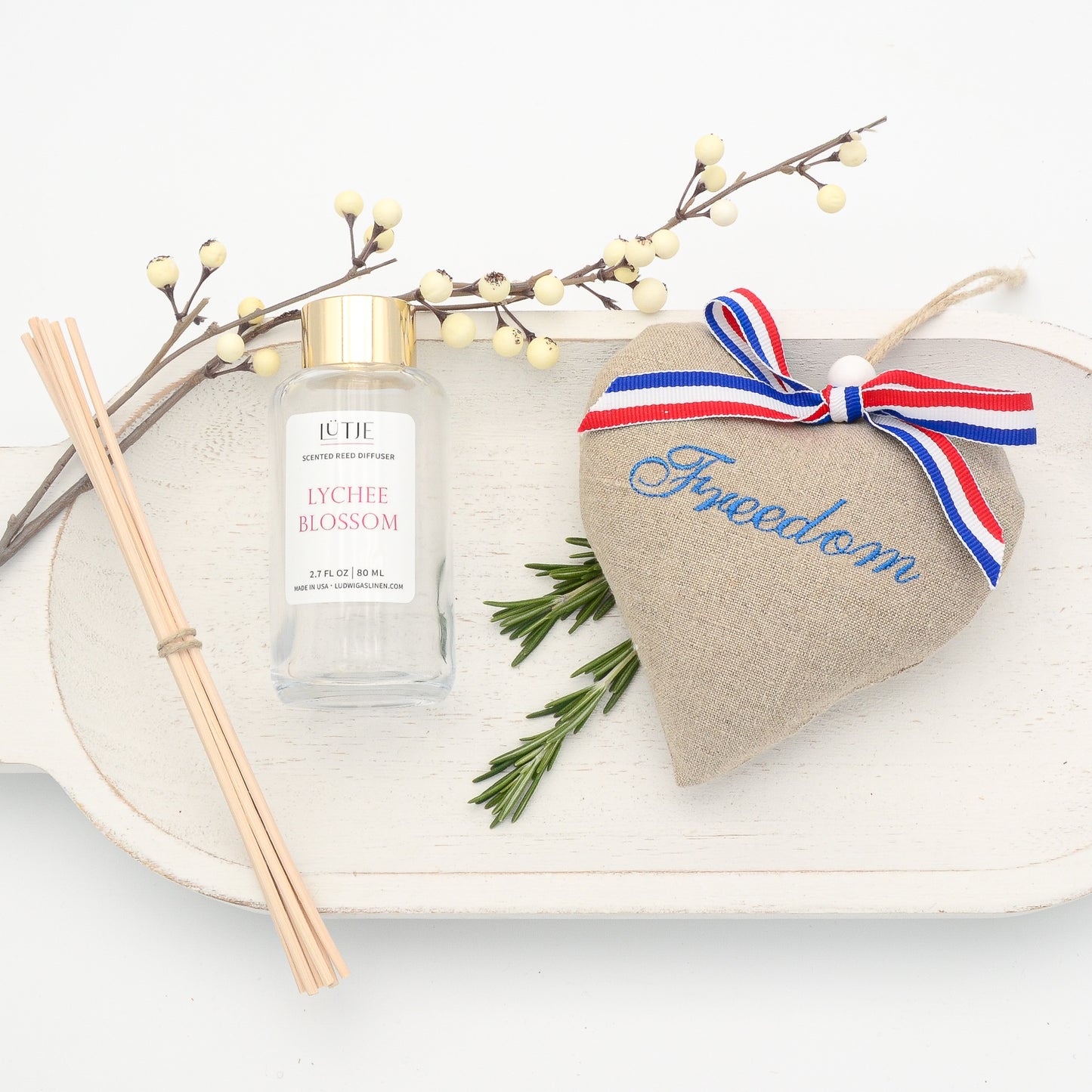 Lychee Blossom Reed Diffuser with Freedom Lavender Sachet Heart