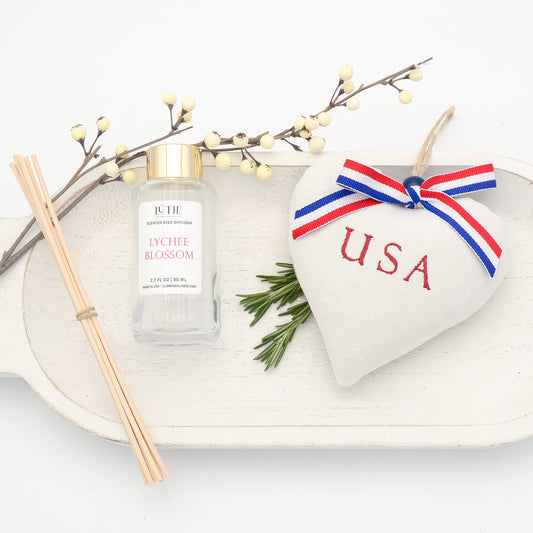 Lychee Blossom Reed Diffuser with USA Lavender Sachet Heart
