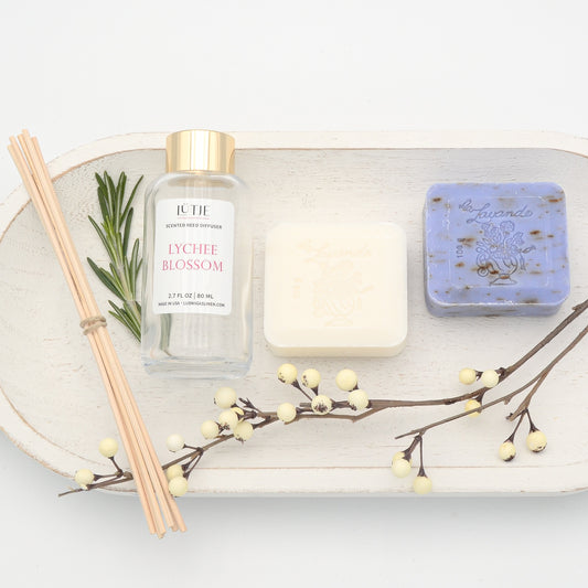 Lychee Blossom Reed Diffuser with Milk & Lavender Flower French Soap Gift Set