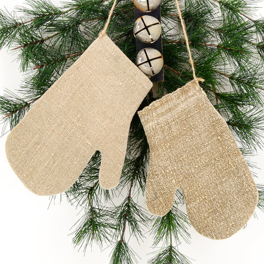 Rustic Holiday Decoration - Vintage Linen Mittens