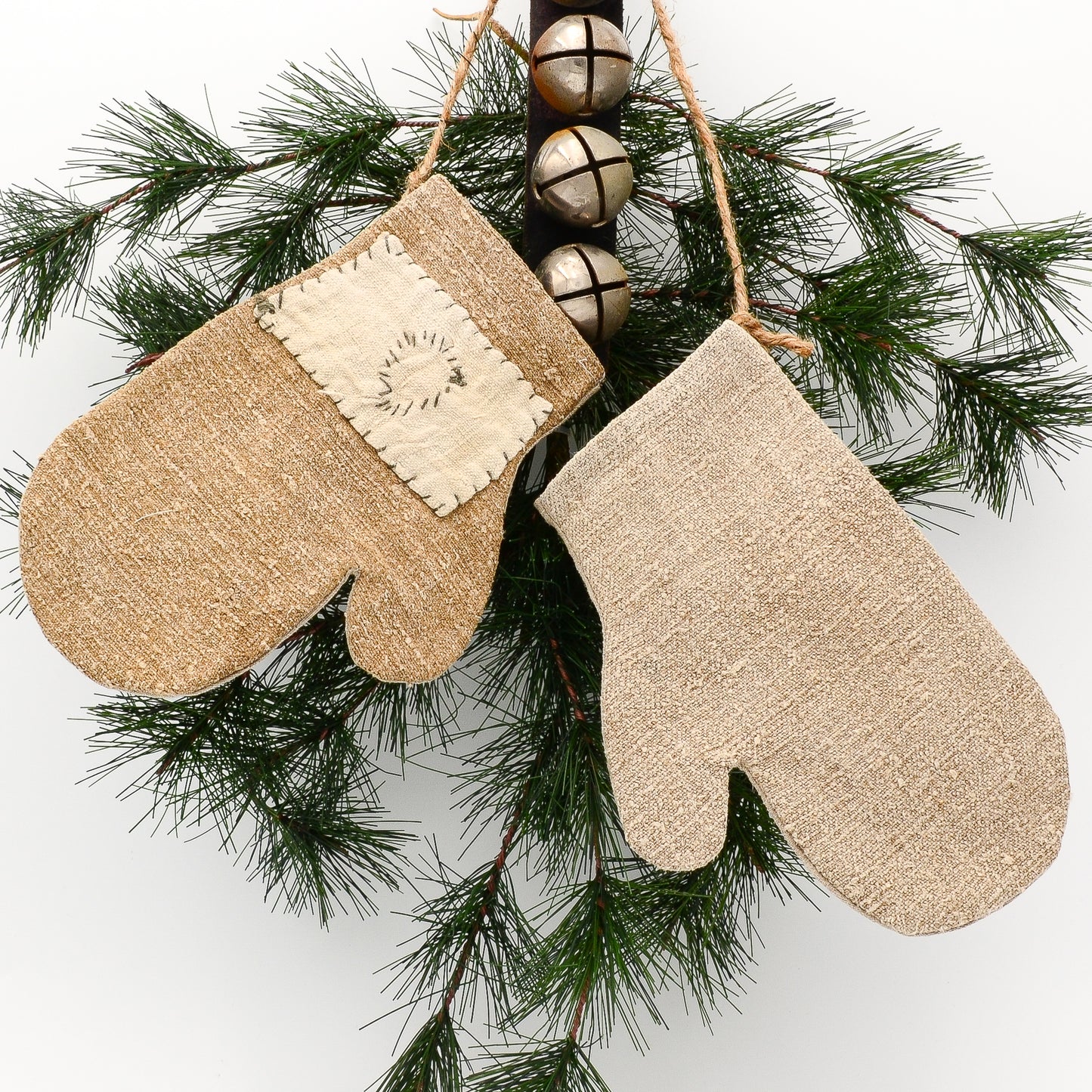 Rustic Holiday Decoration - Antique Linen Mittens