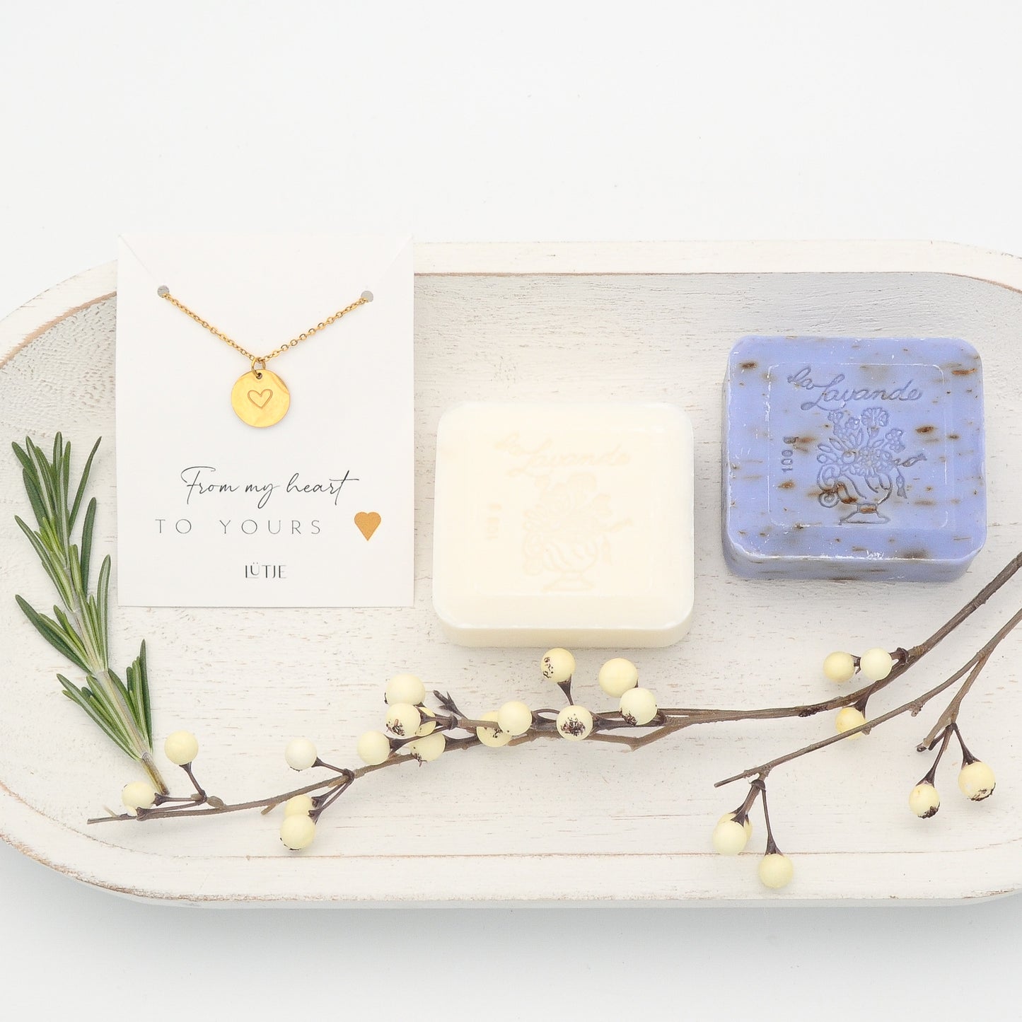 18K Gold-plated Heart Necklace with Milk & Lavender Flower French Soap Gift Set