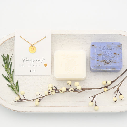 18K Gold-plated Heart Necklace with Milk & Lavender Flower French Soap Gift Set