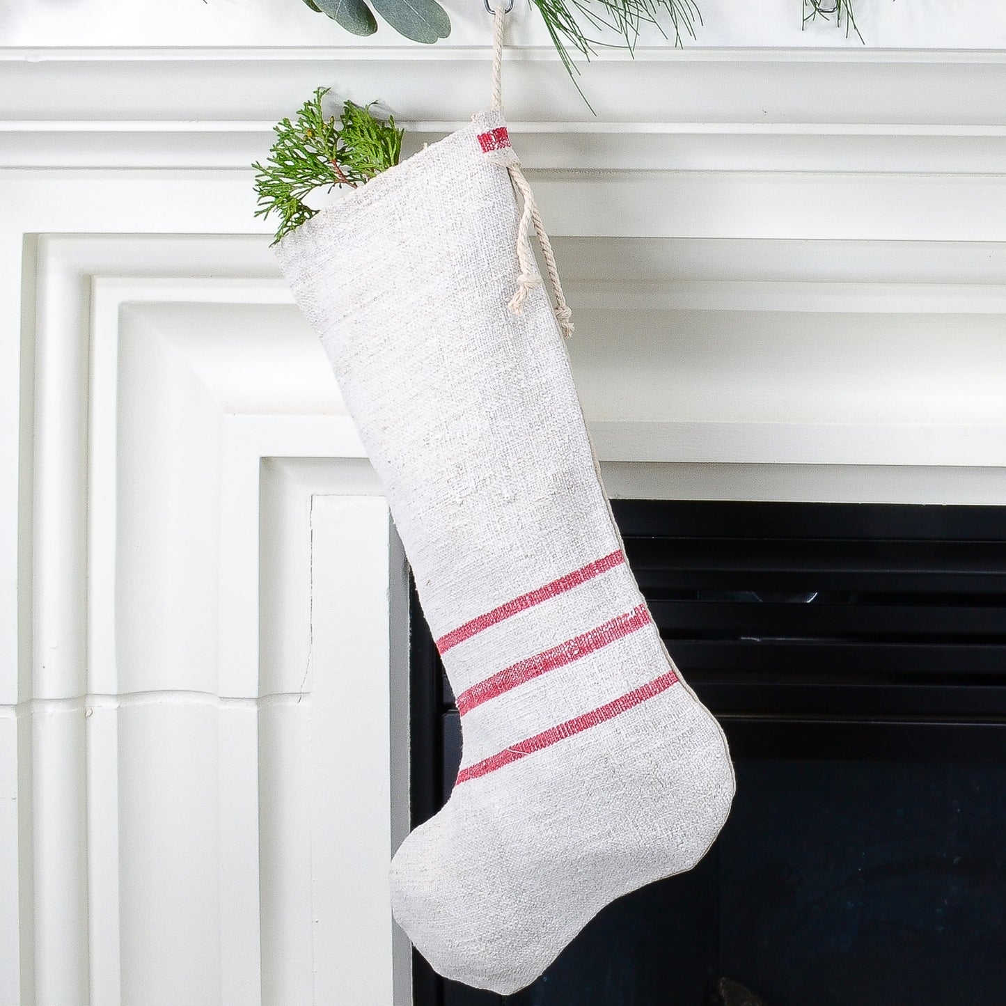 Vintage Linen Christmas Stocking - Rustic Modern/Country/Farmhouse