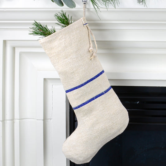 Rustic Linen Grain Sack Christmas Stocking – Country/Farmhouse Decor