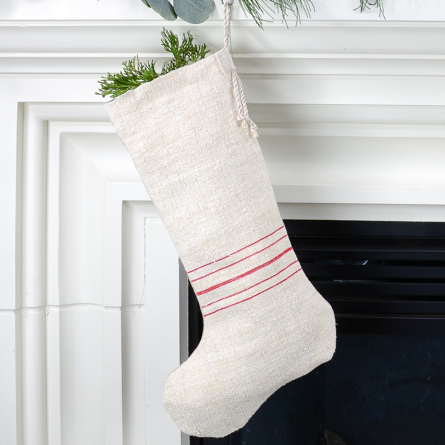 Antique Linen Grain Sack Christmas Stocking - Rustic Farmhouse/Country