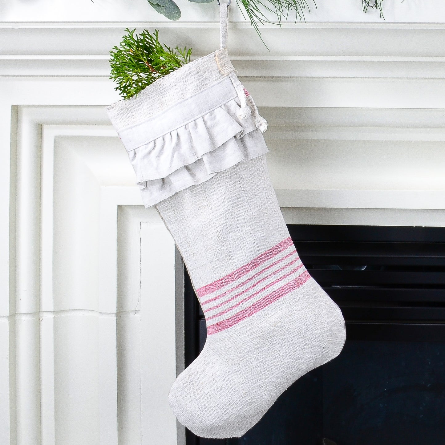 Vintage Linen Christmas Stocking - Rustic Modern/Farmhouse/Country