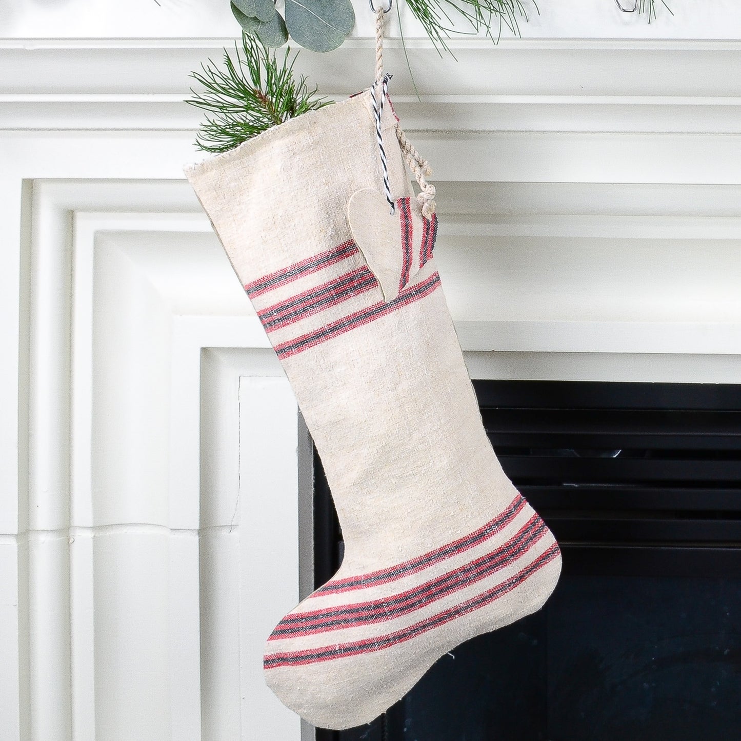 Vintage Linen Christmas Stocking - Rustic Farmhouse/Country Decor