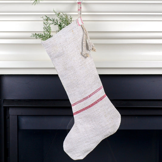 Antique Linen Christmas Stocking - Holiday Farmhouse/Country Decor