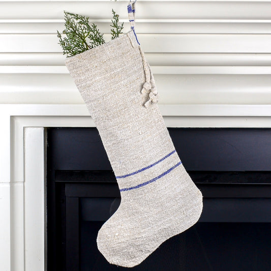 Rustic Grain Sack Linen Christmas Stocking – Modern Farmhouse Decor