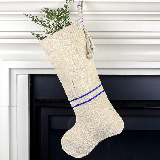 Rustic Linen Christmas Stocking - Modern Country/Farmhouse Decor