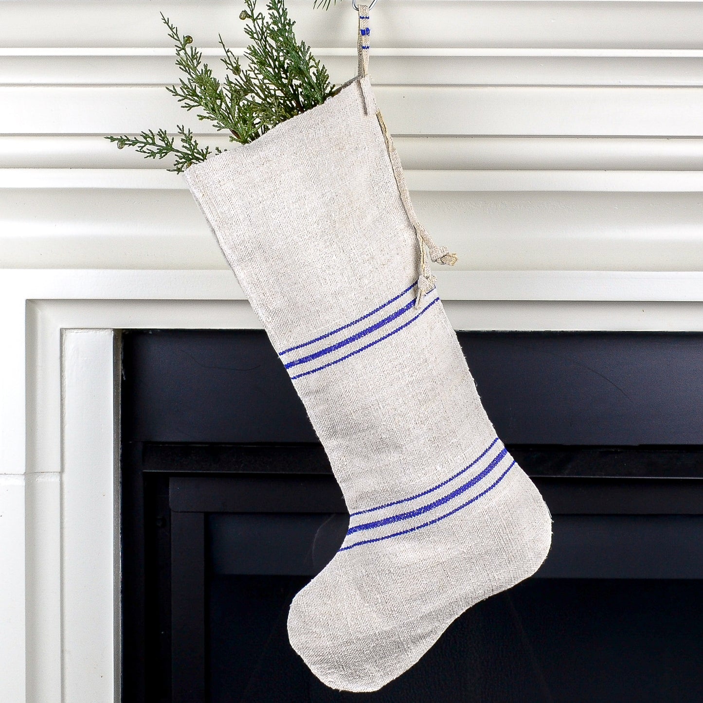 Rustic Grain Sack Linen Christmas Stocking - Country/Farmhouse Decor